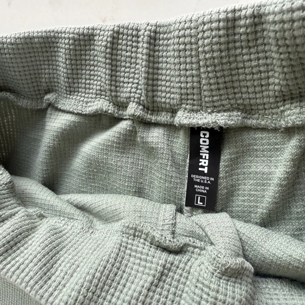 Comfrt Sage Green Waffle Crewneck Sweatshirt & Pant Set - Picture 3 of 5
